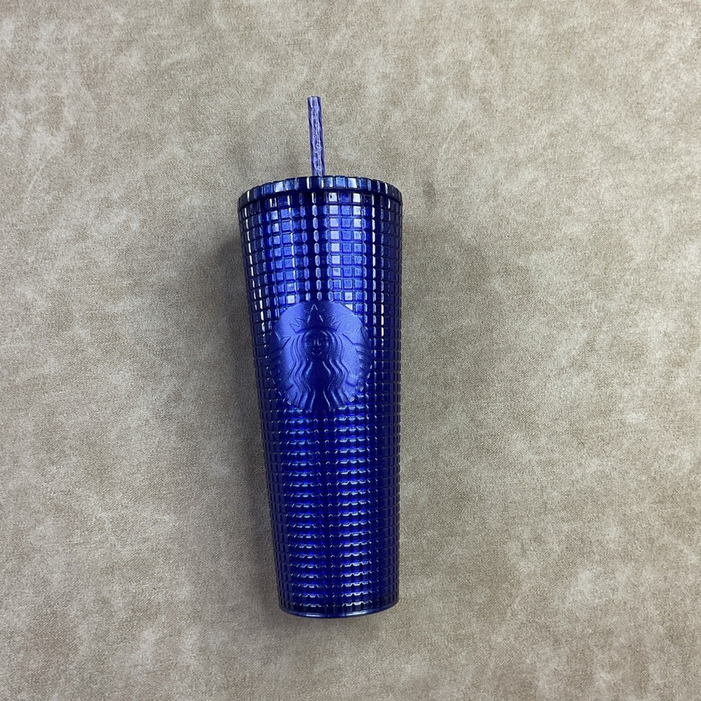 Starbucks Venti Cold Cup Tumbler 24 oz Blue Glitter Grid Textured Siren Logo - Picture 5 of 9